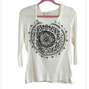 Currants Boho Cream and Black Patterned Hoodie Size XL